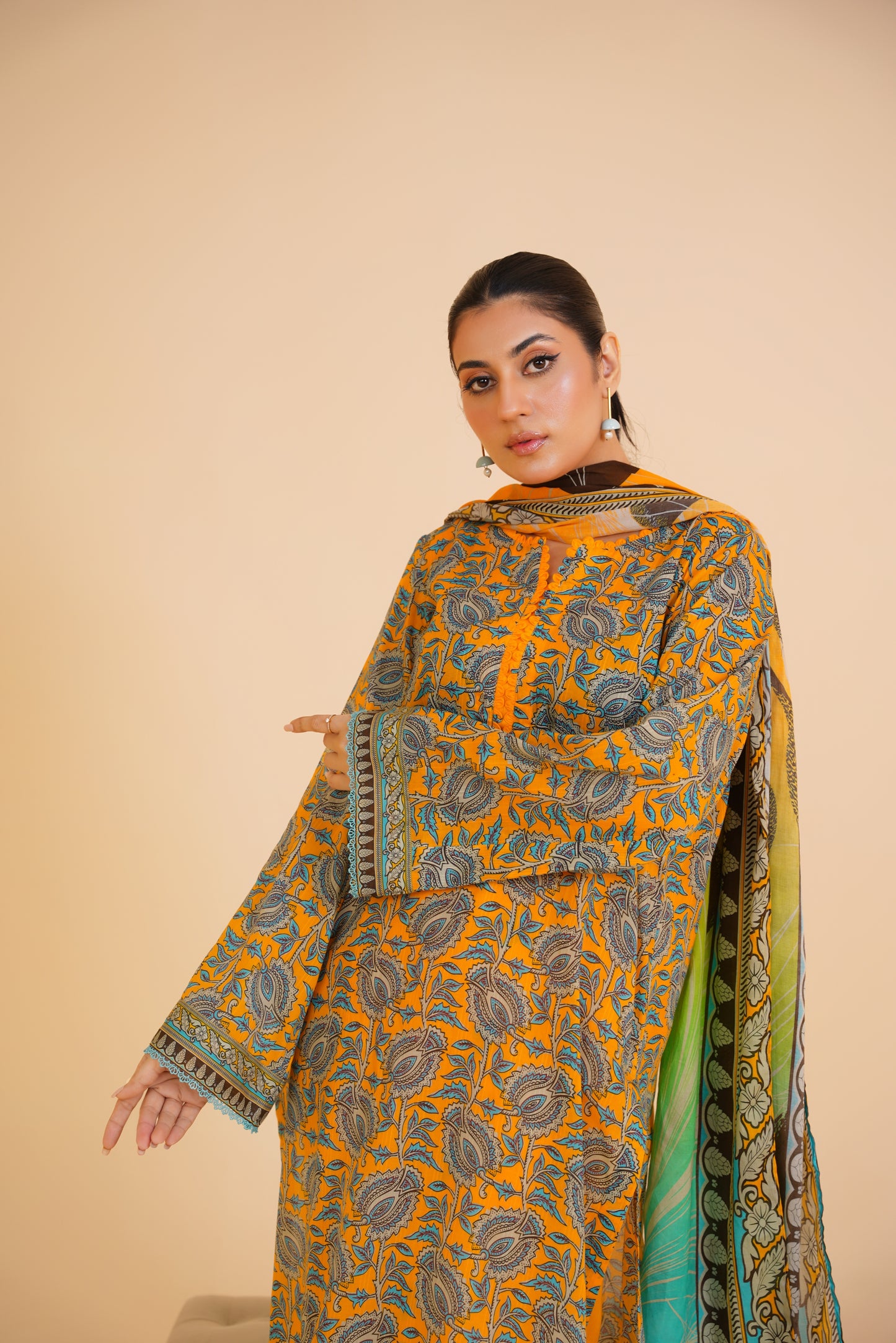 Saffron Breeze – Elegant Floral 3 Piece Printed Lawn Suit