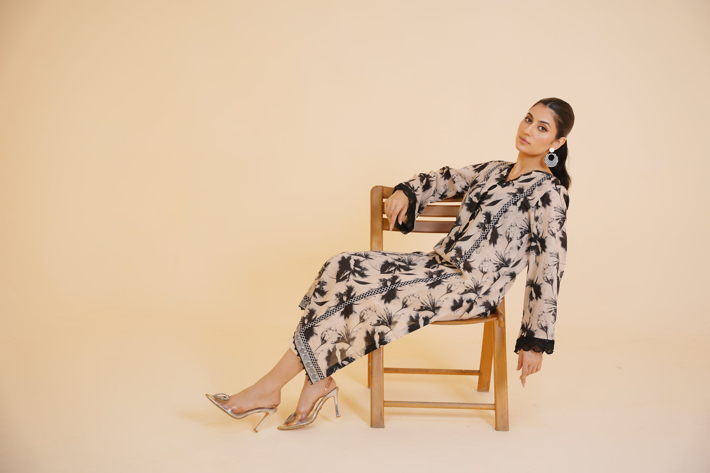 Moonlit Grace – Monochrome 3-Piece Printed Lawn Suit