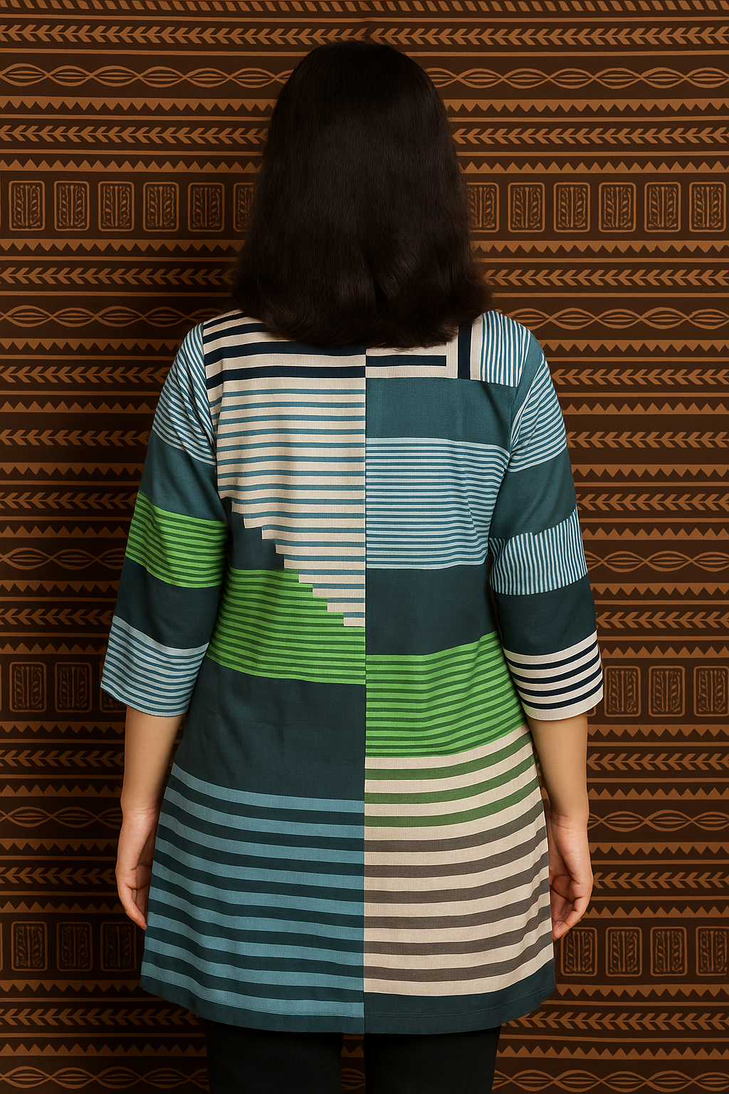 Emerald Stripes Patchwork Kurti