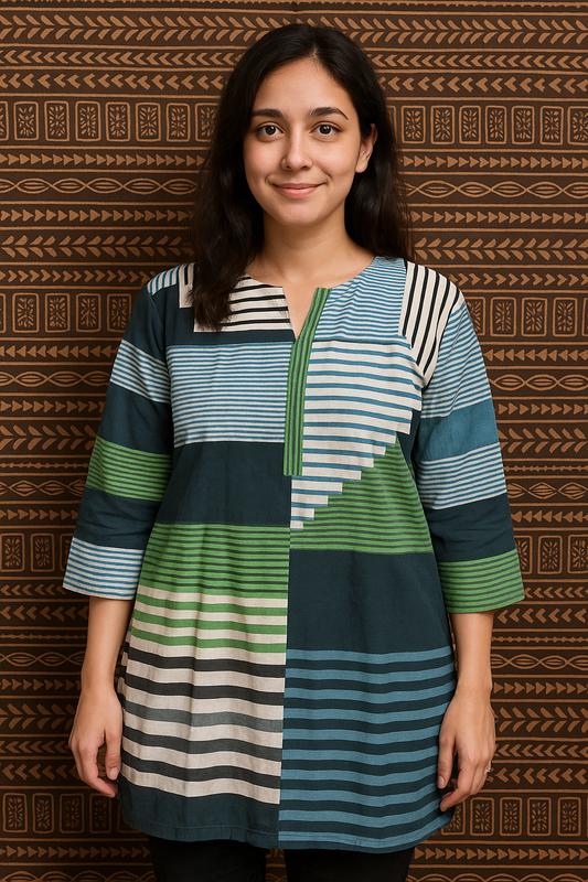 Emerald Stripes Patchwork Kurti