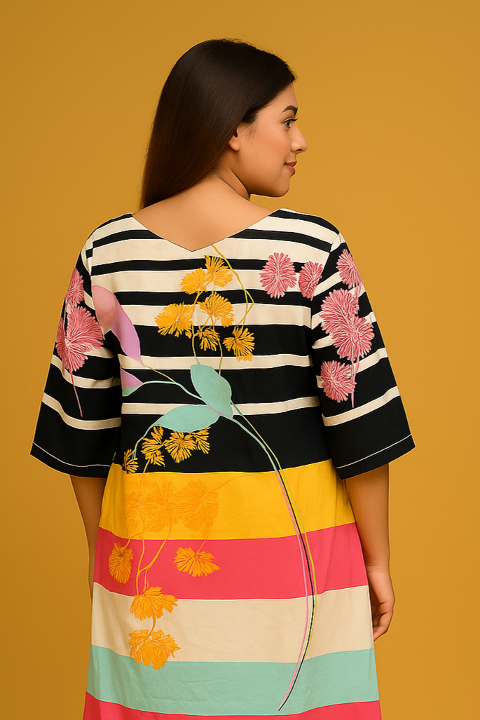 Earth Tone Striped Fusion Kurti