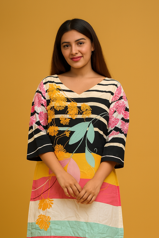 Earth Tone Striped Fusion Kurti