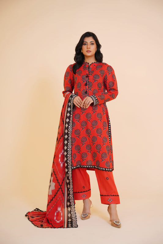 Gulnaar – Red Floral Heritage 3 Piece Printed Lawn Suit