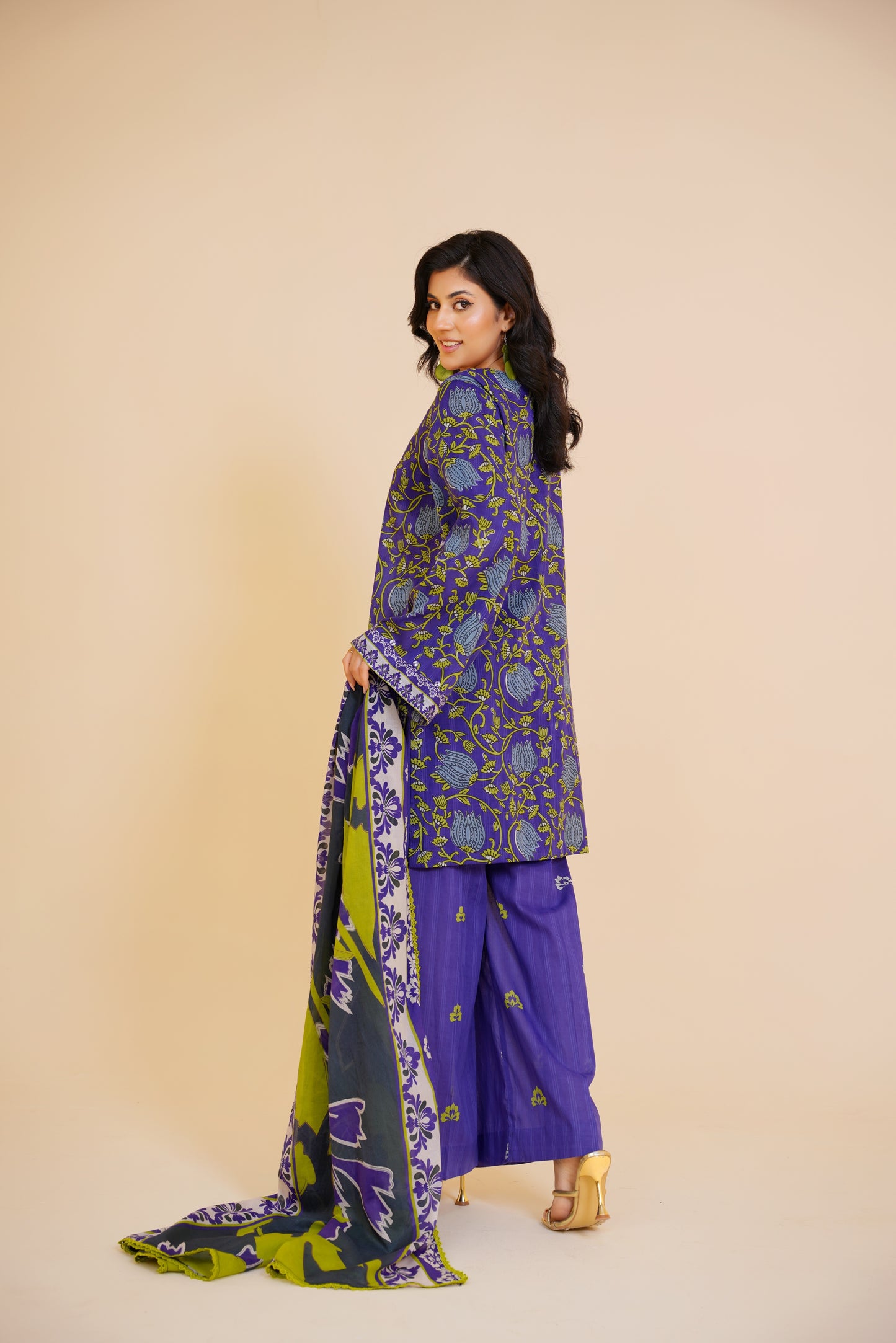 Midnight Vines - Purple Floral 3-Piece Printed Lawn Suit