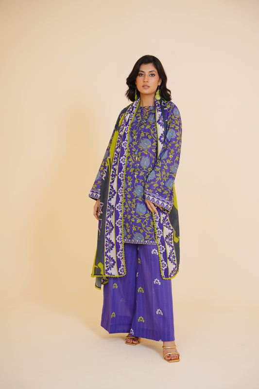 Midnight Vines - Purple Floral 3-Piece Printed Lawn Suit