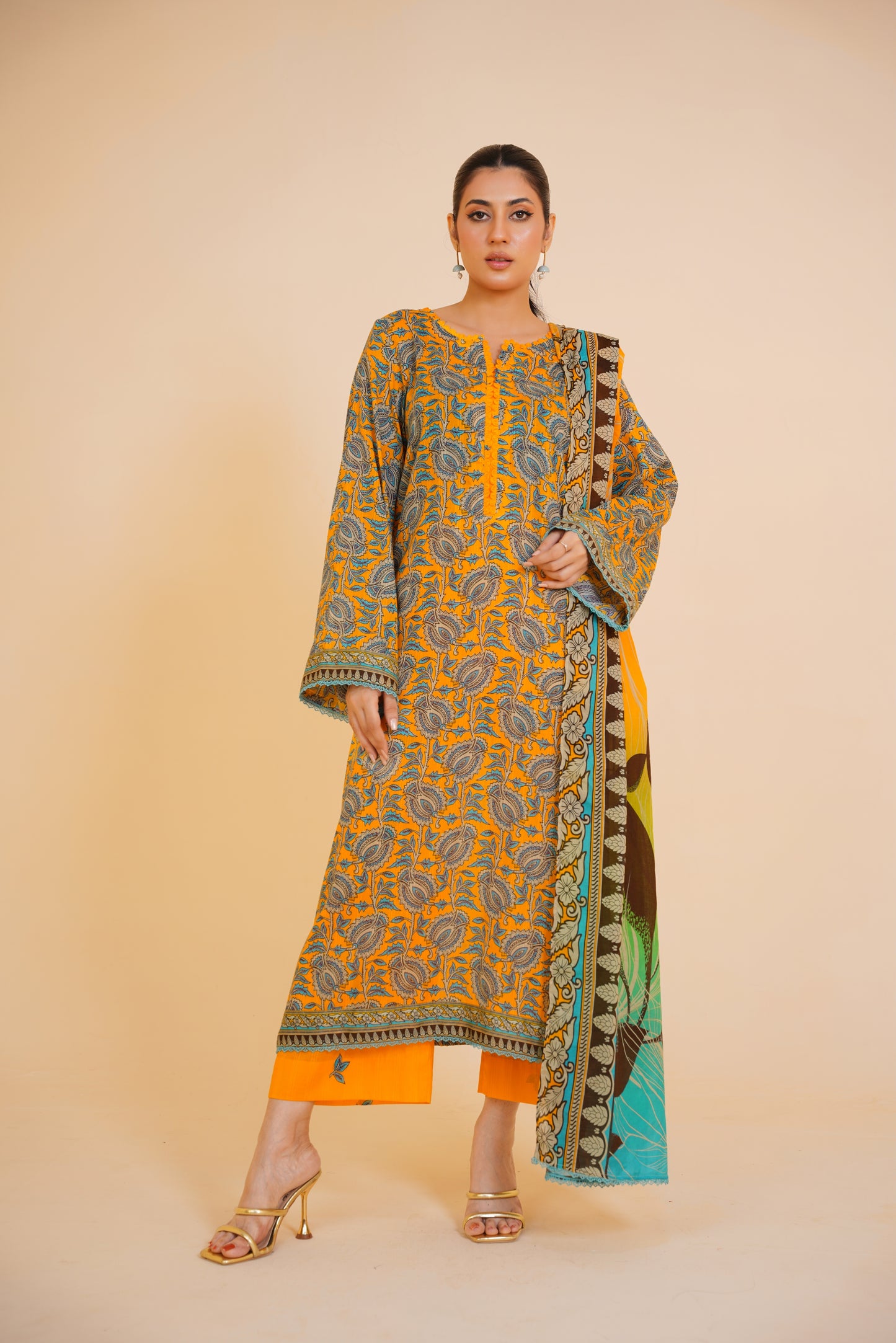 Saffron Breeze – Elegant Floral 3 Piece Printed Lawn Suit