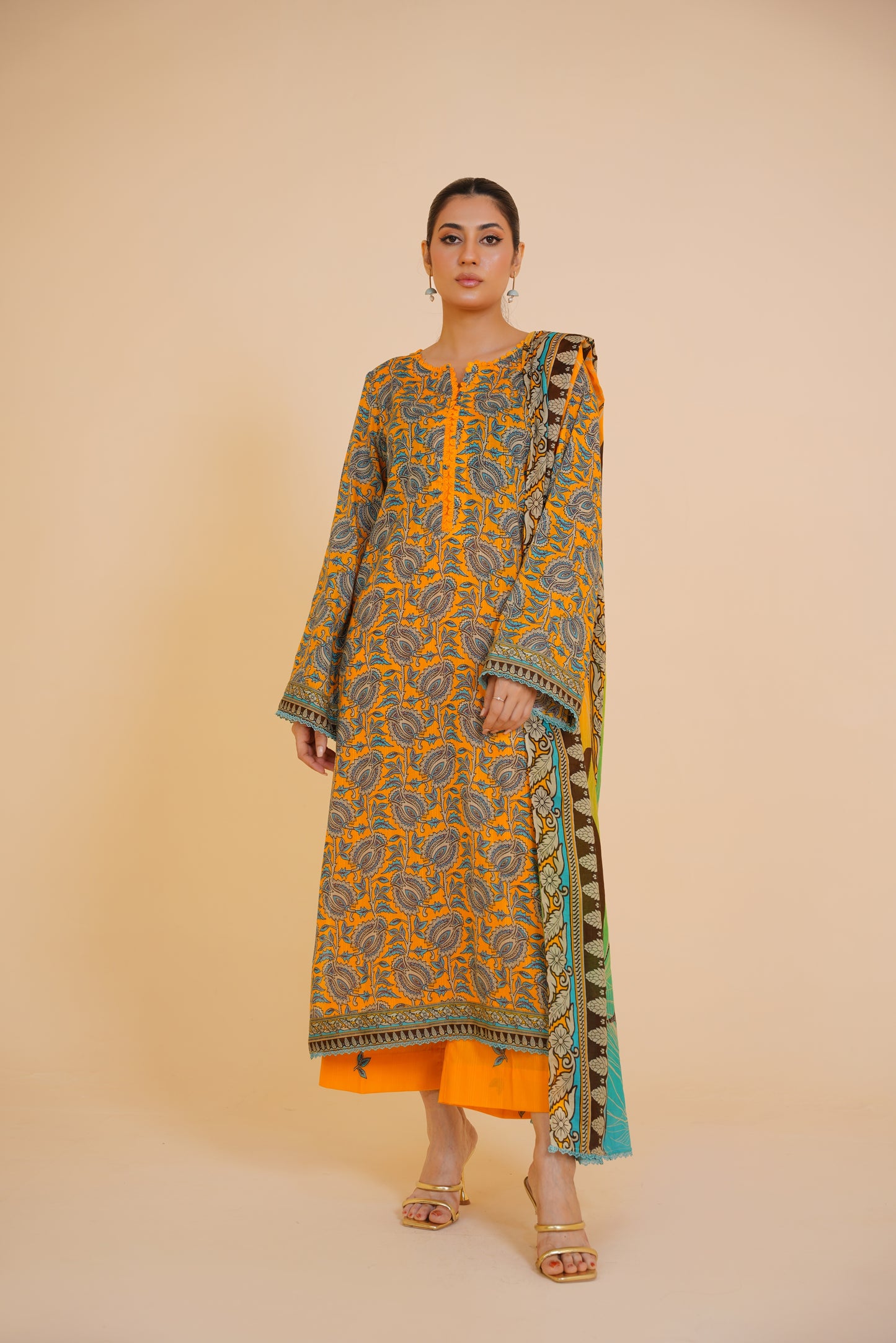 Saffron Breeze – Elegant Floral 3 Piece Printed Lawn Suit