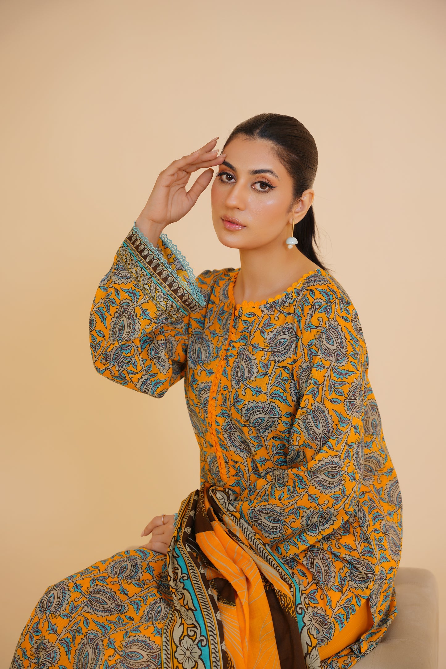 Saffron Breeze – Elegant Floral 3 Piece Printed Lawn Suit