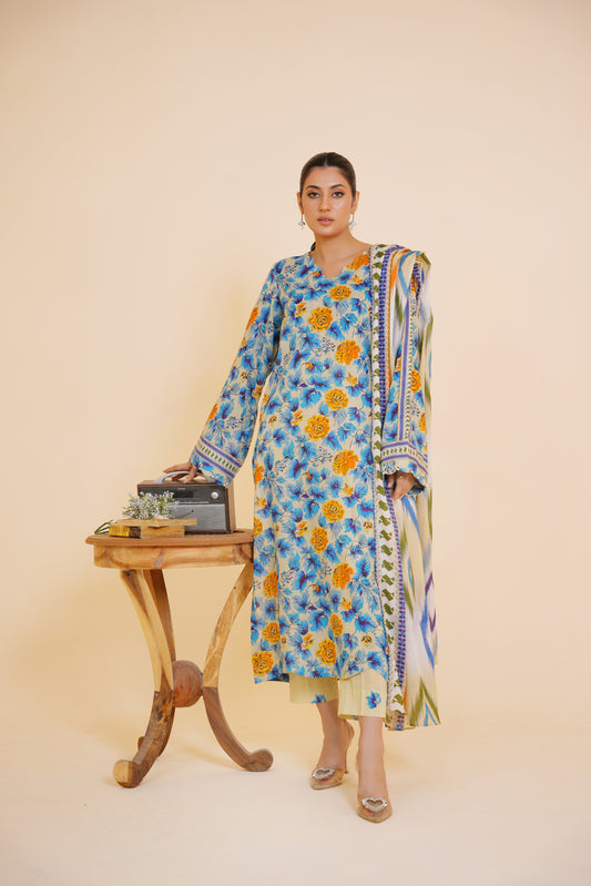 Summer Sky – Blue & Yellow 3 Piece Printed Lawn Suit