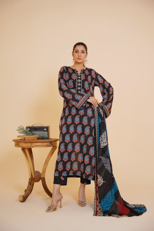 Noir Heritage – Timeless Ethnic 3-Piece Printed Lawn Suit