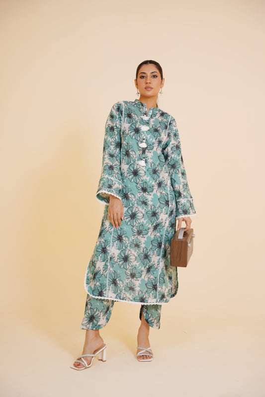 Aqua Bloom – Breezy 2 Piece Printed Lawn Suit